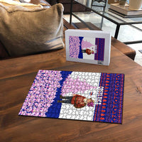 Costa Rica Christmas Puzzle with Santa Claus Pink Orchid Tree National Emblem and Festive Pattern Design - Wonder Print Shop