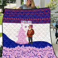 Costa Rica Christmas Quilt with Santa Claus Pink Orchid Tree National Emblem and Festive Pattern Design - Wonder Print Shop