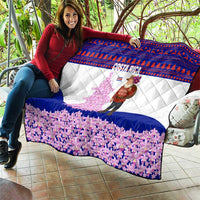 Costa Rica Christmas Quilt with Santa Claus Pink Orchid Tree National Emblem and Festive Pattern Design - Wonder Print Shop