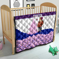 Costa Rica Christmas Quilt with Santa Claus Pink Orchid Tree National Emblem and Festive Pattern Design - Wonder Print Shop