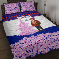 Costa Rica Christmas Quilt Bed Set with Santa Claus Pink Orchid Tree National Emblem and Festive Pattern Design - Wonder Print Shop