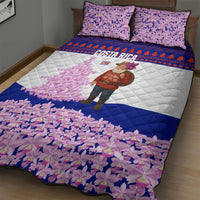 Costa Rica Christmas Quilt Bed Set with Santa Claus Pink Orchid Tree National Emblem and Festive Pattern Design - Wonder Print Shop
