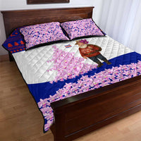 Costa Rica Christmas Quilt Bed Set with Santa Claus Pink Orchid Tree National Emblem and Festive Pattern Design - Wonder Print Shop