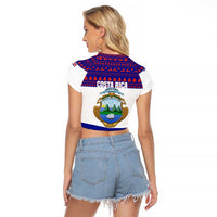 Costa Rica Christmas Raglan Cropped T Shirt with Santa Claus Pink Orchid Tree National Emblem and Festive Pattern Design - Wonder Print Shop