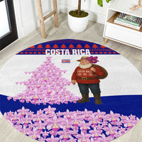 Costa Rica Christmas Round Carpet with Santa Claus Pink Orchid Tree National Emblem and Festive Pattern Design - Wonder Print Shop