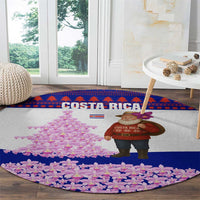 Costa Rica Christmas Round Carpet with Santa Claus Pink Orchid Tree National Emblem and Festive Pattern Design - Wonder Print Shop
