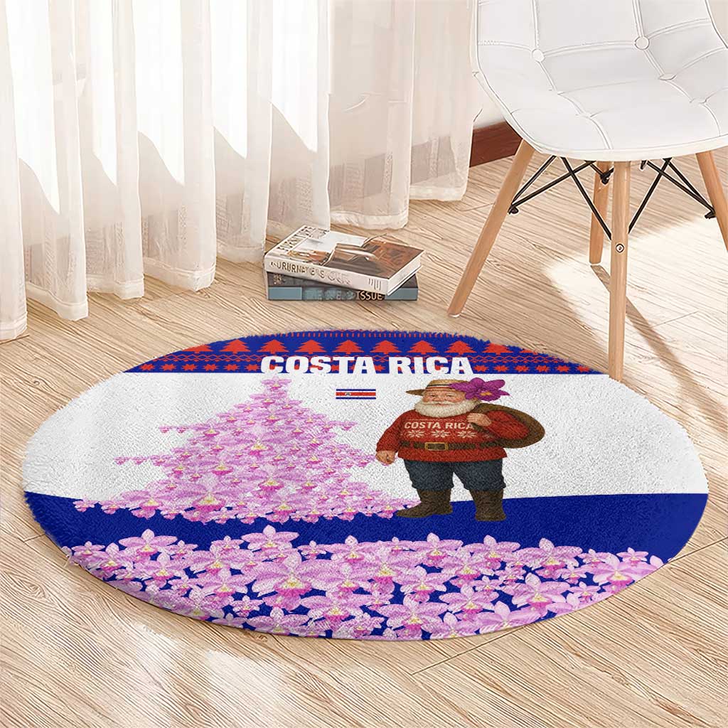 Costa Rica Christmas Round Carpet with Santa Claus Pink Orchid Tree National Emblem and Festive Pattern Design - Wonder Print Shop