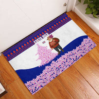 Costa Rica Christmas Rubber Doormat with Santa Claus Pink Orchid Tree National Emblem and Festive Pattern Design - Wonder Print Shop