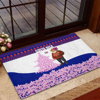 Costa Rica Christmas Rubber Doormat with Santa Claus Pink Orchid Tree National Emblem and Festive Pattern Design - Wonder Print Shop