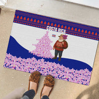 Costa Rica Christmas Rubber Doormat with Santa Claus Pink Orchid Tree National Emblem and Festive Pattern Design - Wonder Print Shop