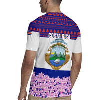 Costa Rica Christmas Rugby Jersey with Santa Claus Pink Orchid Tree National Emblem and Festive Pattern Design - Wonder Print Shop