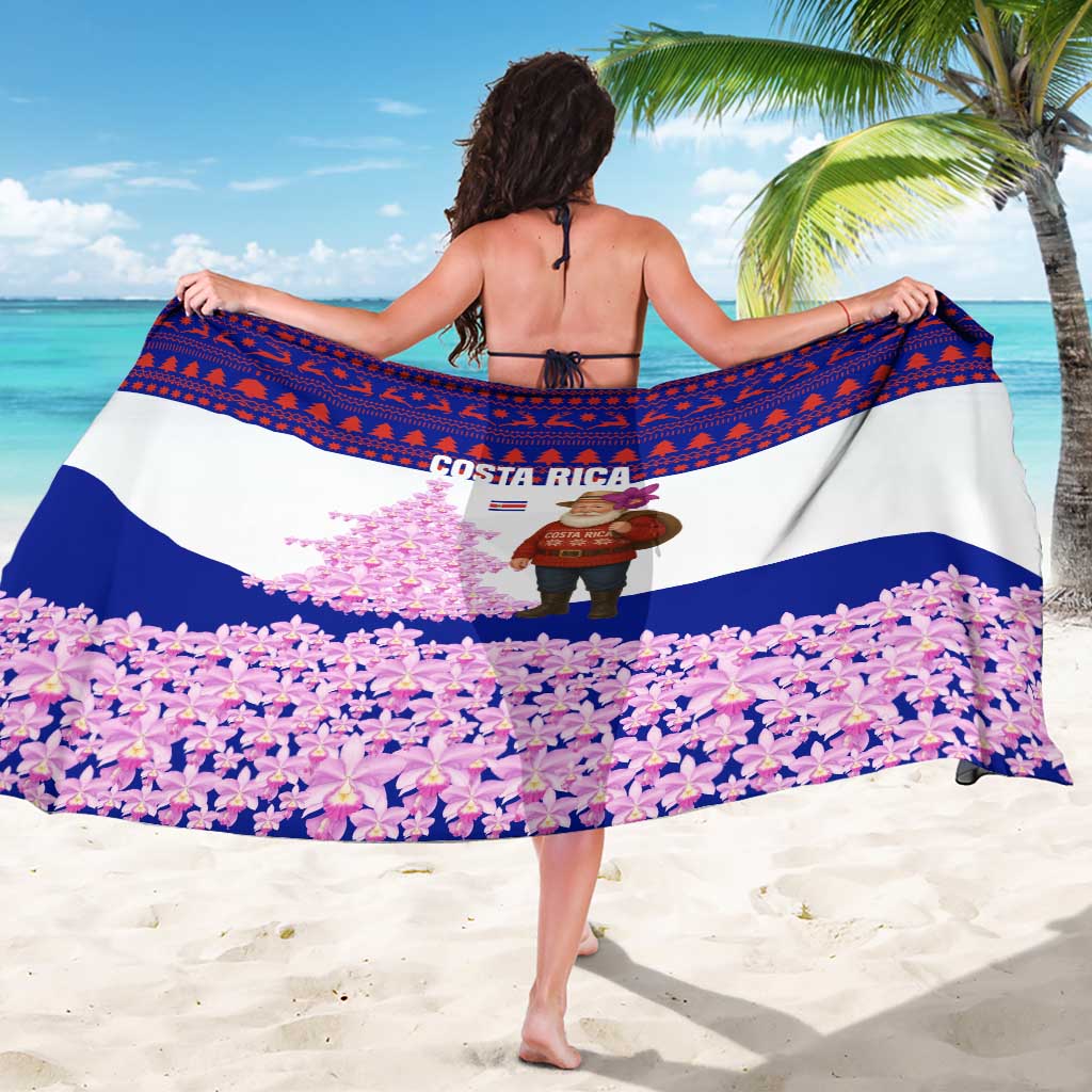 Costa Rica Christmas Sarong with Santa Claus Pink Orchid Tree National Emblem and Festive Pattern Design - Wonder Print Shop