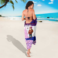 Costa Rica Christmas Sarong with Santa Claus Pink Orchid Tree National Emblem and Festive Pattern Design - Wonder Print Shop