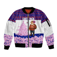 Costa Rica Christmas Sleeve Zip Bomber Jacket with Santa Claus Pink Orchid Tree National Emblem and Festive Pattern Design - Wonder Print Shop