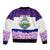 Costa Rica Christmas Sleeve Zip Bomber Jacket with Santa Claus Pink Orchid Tree National Emblem and Festive Pattern Design - Wonder Print Shop
