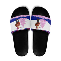 Costa Rica Christmas Slide Sandals with Santa Claus Pink Orchid Tree National Emblem and Festive Pattern Design - Wonder Print Shop