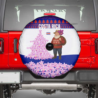 Costa Rica Christmas Spare Tire Cover with Santa Claus Pink Orchid Tree National Emblem and Festive Pattern Design - Wonder Print Shop