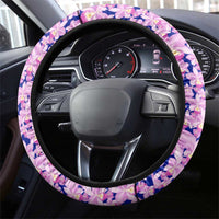 Costa Rica Christmas Steering Wheel Cover with Santa Claus Pink Orchid Tree National Emblem and Festive Pattern Design - Wonder Print Shop