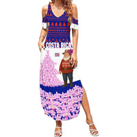 Costa Rica Christmas Summer Maxi Dress with Santa Claus Pink Orchid Tree National Emblem and Festive Pattern Design - Wonder Print Shop