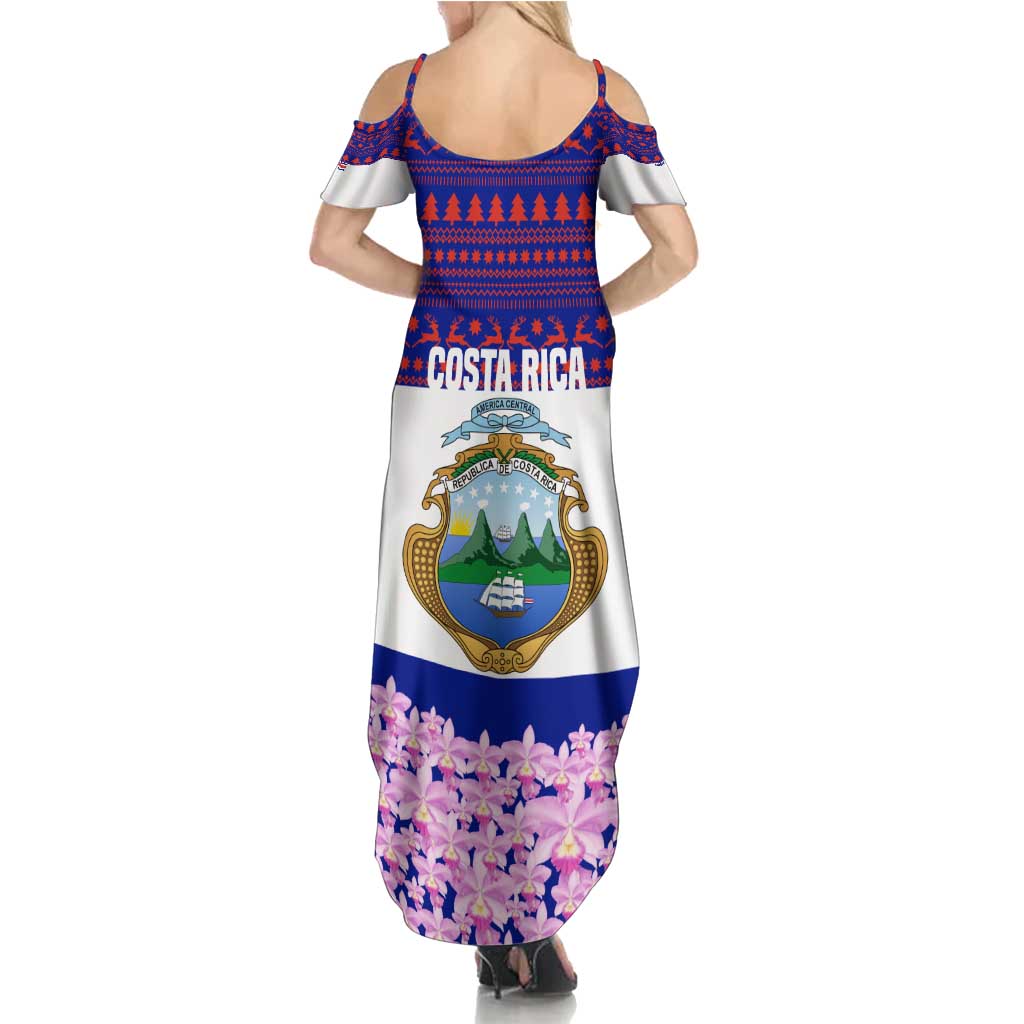 Costa Rica Christmas Summer Maxi Dress with Santa Claus Pink Orchid Tree National Emblem and Festive Pattern Design - Wonder Print Shop