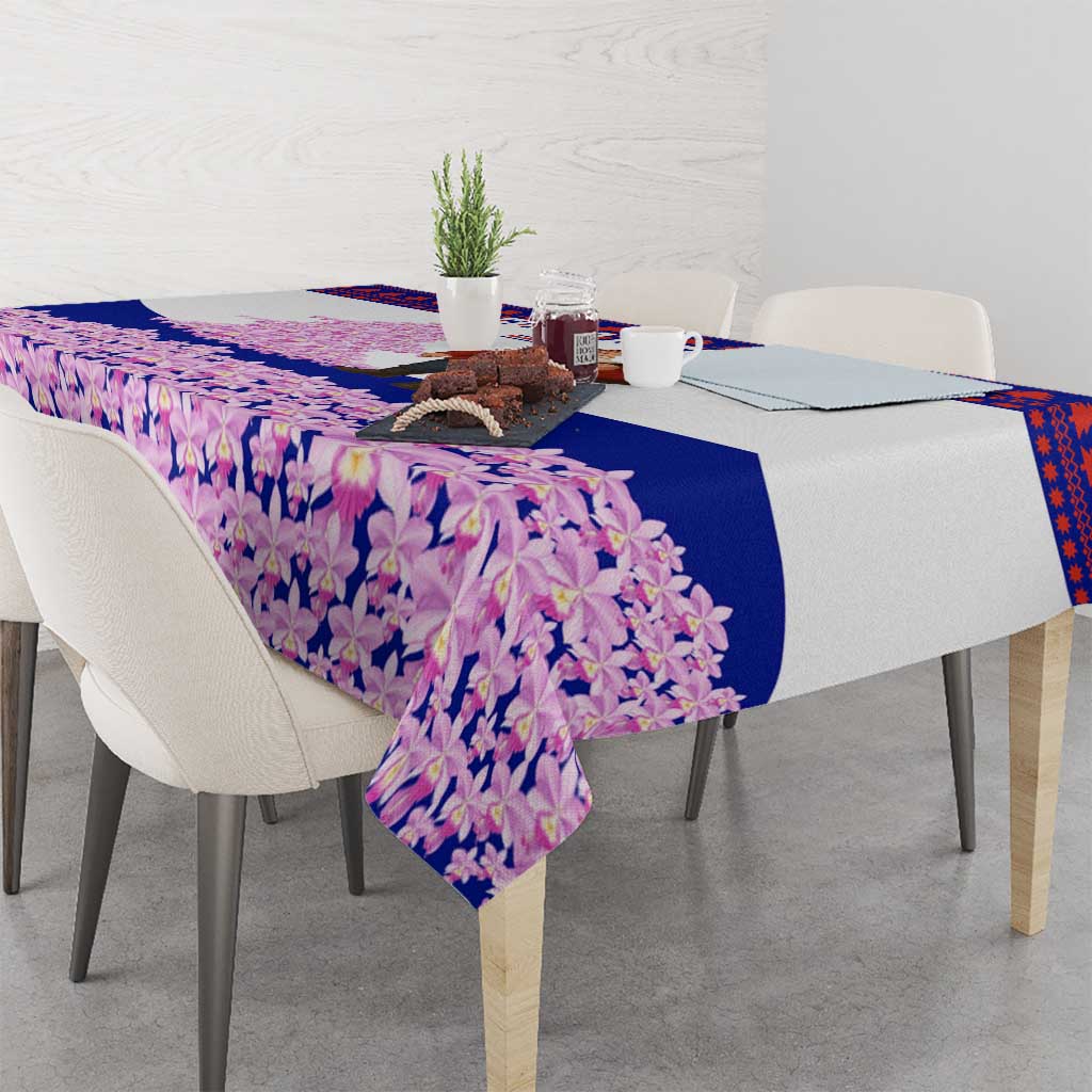 Costa Rica Christmas Tablecloth with Santa Claus Pink Orchid Tree National Emblem and Festive Pattern Design - Wonder Print Shop
