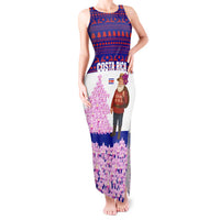 Costa Rica Christmas Tank Maxi Dress with Santa Claus Pink Orchid Tree National Emblem and Festive Pattern Design - Wonder Print Shop