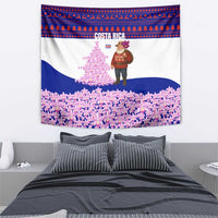 Costa Rica Christmas Tapestry with Santa Claus Pink Orchid Tree National Emblem and Festive Pattern Design - Wonder Print Shop