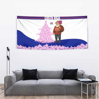 Costa Rica Christmas Tapestry with Santa Claus Pink Orchid Tree National Emblem and Festive Pattern Design - Wonder Print Shop