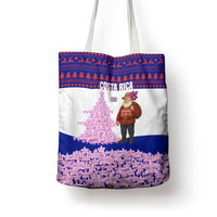 Costa Rica Christmas Tote Bag with Santa Claus Pink Orchid Tree National Emblem and Festive Pattern Design - Wonder Print Shop