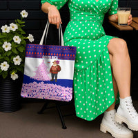 Costa Rica Christmas Tote Bag with Santa Claus Pink Orchid Tree National Emblem and Festive Pattern Design - Wonder Print Shop