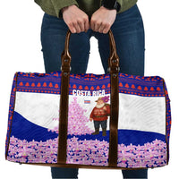 Costa Rica Christmas Travel Bag with Santa Claus Pink Orchid Tree National Emblem and Festive Pattern Design - Wonder Print Shop