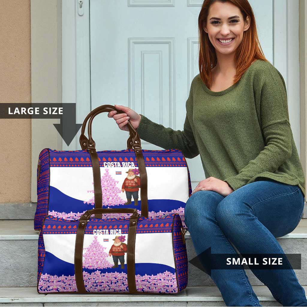 Costa Rica Christmas Travel Bag with Santa Claus Pink Orchid Tree National Emblem and Festive Pattern Design - Wonder Print Shop