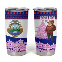 Costa Rica Christmas Tumbler Cup with Santa Claus Pink Orchid Tree National Emblem and Festive Pattern Design - Wonder Print Shop