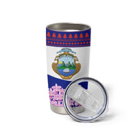 Costa Rica Christmas Tumbler Cup with Santa Claus Pink Orchid Tree National Emblem and Festive Pattern Design - Wonder Print Shop