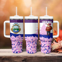 Costa Rica Christmas Tumbler With Handle with Santa Claus Pink Orchid Tree National Emblem and Festive Pattern Design - Wonder Print Shop
