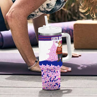 Costa Rica Christmas Tumbler With Handle with Santa Claus Pink Orchid Tree National Emblem and Festive Pattern Design - Wonder Print Shop