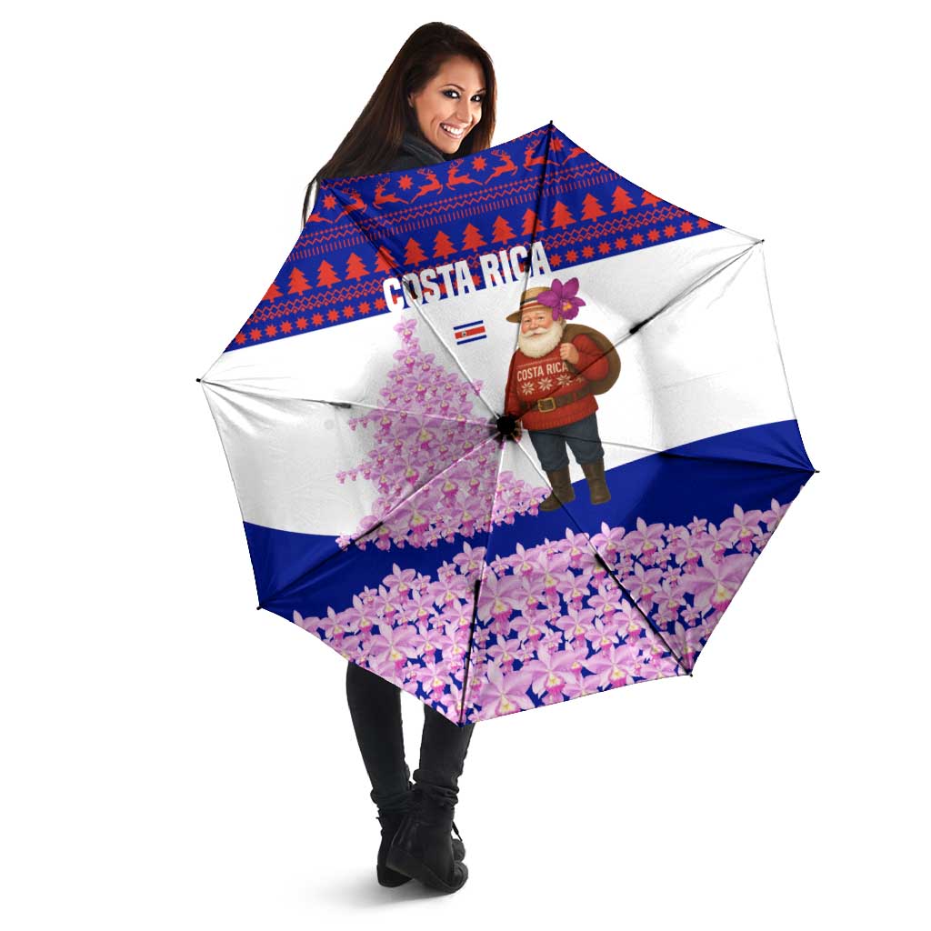 Costa Rica Christmas Umbrella with Santa Claus Pink Orchid Tree National Emblem and Festive Pattern Design - Wonder Print Shop