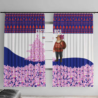 Costa Rica Christmas Window Curtain with Santa Claus Pink Orchid Tree National Emblem and Festive Pattern Design - Wonder Print Shop