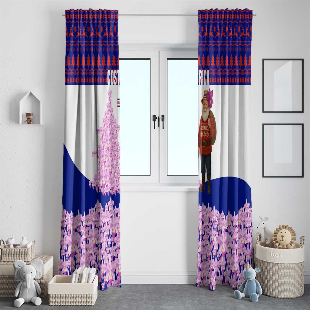 Costa Rica Christmas Window Curtain with Santa Claus Pink Orchid Tree National Emblem and Festive Pattern Design - Wonder Print Shop