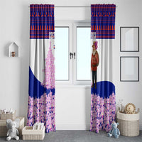 Costa Rica Christmas Window Curtain with Santa Claus Pink Orchid Tree National Emblem and Festive Pattern Design - Wonder Print Shop