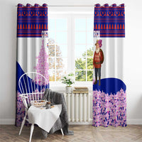 Costa Rica Christmas Window Curtain with Santa Claus Pink Orchid Tree National Emblem and Festive Pattern Design - Wonder Print Shop