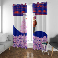 Costa Rica Christmas Window Curtain with Santa Claus Pink Orchid Tree National Emblem and Festive Pattern Design - Wonder Print Shop