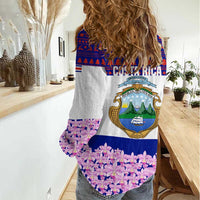 Costa Rica Christmas Women Casual Shirt with Santa Claus Pink Orchid Tree National Emblem and Festive Pattern Design - Wonder Print Shop