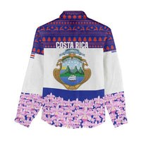 Costa Rica Christmas Women Casual Shirt with Santa Claus Pink Orchid Tree National Emblem and Festive Pattern Design - Wonder Print Shop