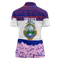 Costa Rica Christmas Women Polo Shirt with Santa Claus Pink Orchid Tree National Emblem and Festive Pattern Design - Wonder Print Shop