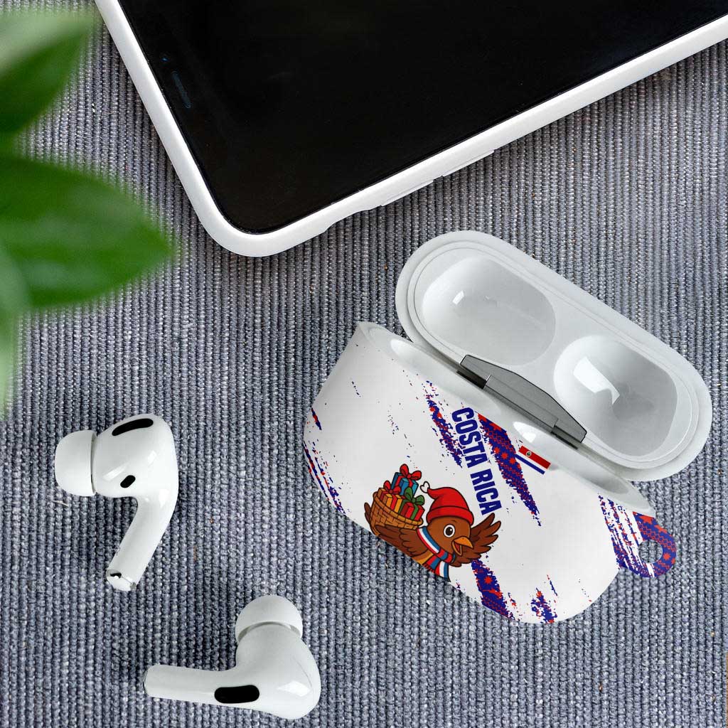 Costa Rica Christmas AirPods Case with Holiday Bird Gifts Red Blue Pattern and National Flag Design - Wonder Print Shop