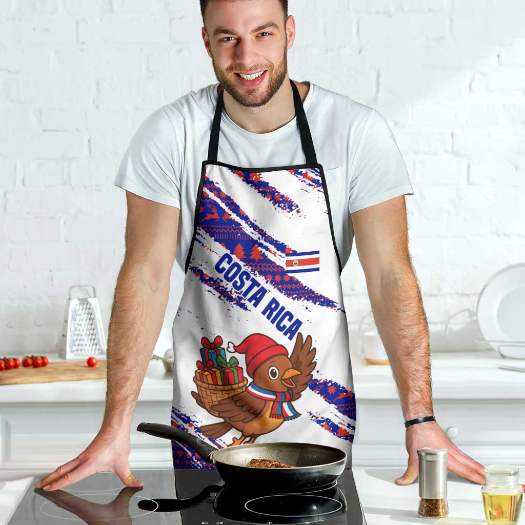 Costa Rica Christmas Apron with Holiday Bird Gifts Red Blue Pattern and National Flag Design - Wonder Print Shop