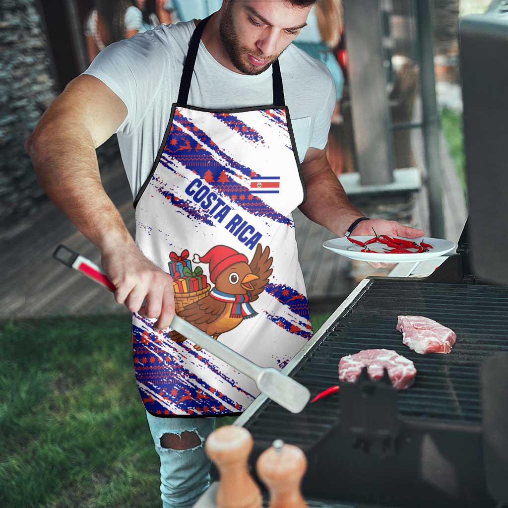 Costa Rica Christmas Apron with Holiday Bird Gifts Red Blue Pattern and National Flag Design - Wonder Print Shop