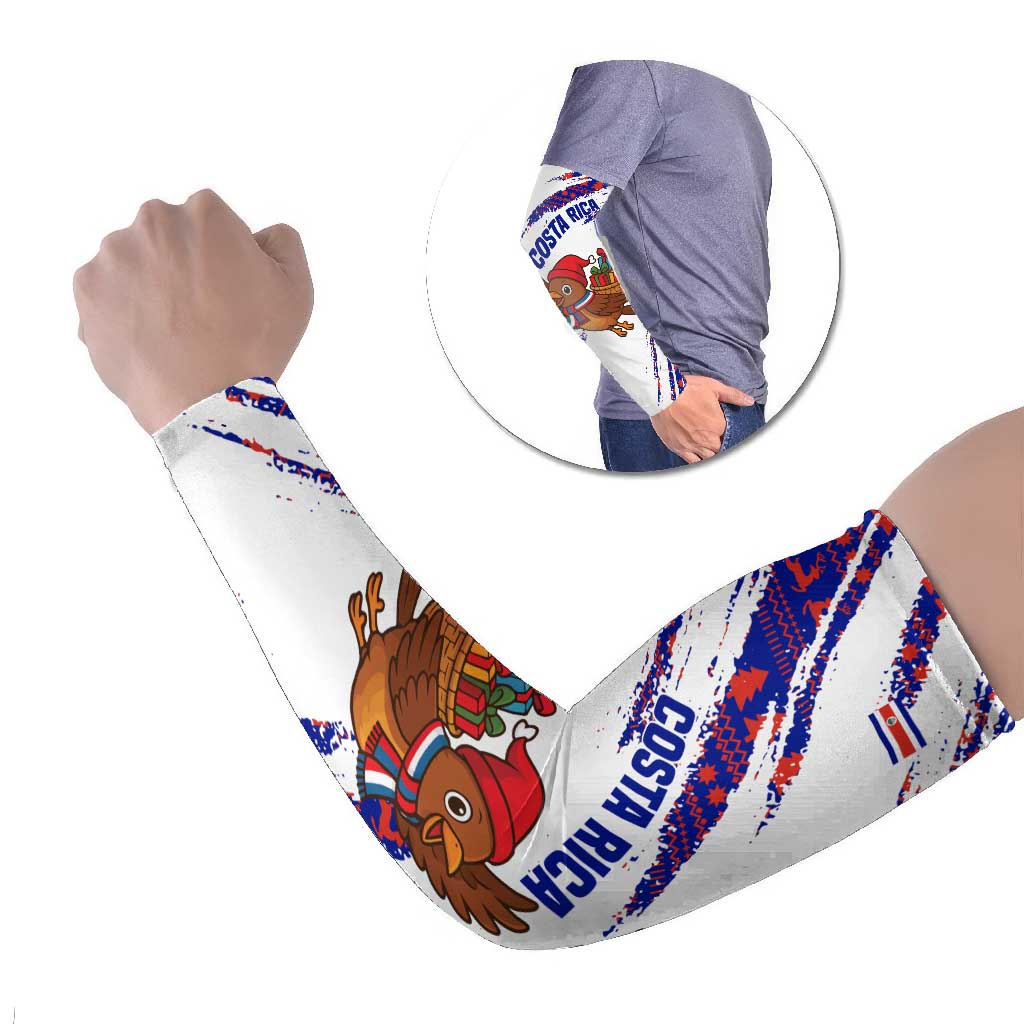 Costa Rica Christmas Arm Sleeves with Holiday Bird Gifts Red Blue Pattern and National Flag Design - Wonder Print Shop