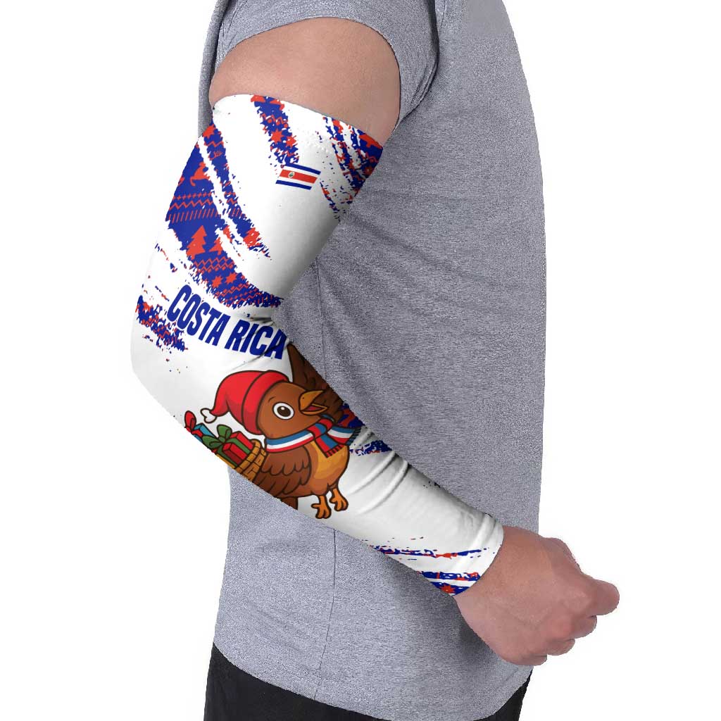 Costa Rica Christmas Arm Sleeves with Holiday Bird Gifts Red Blue Pattern and National Flag Design - Wonder Print Shop